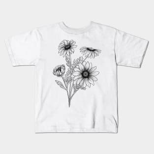 Daisies Line Art Kids T-Shirt